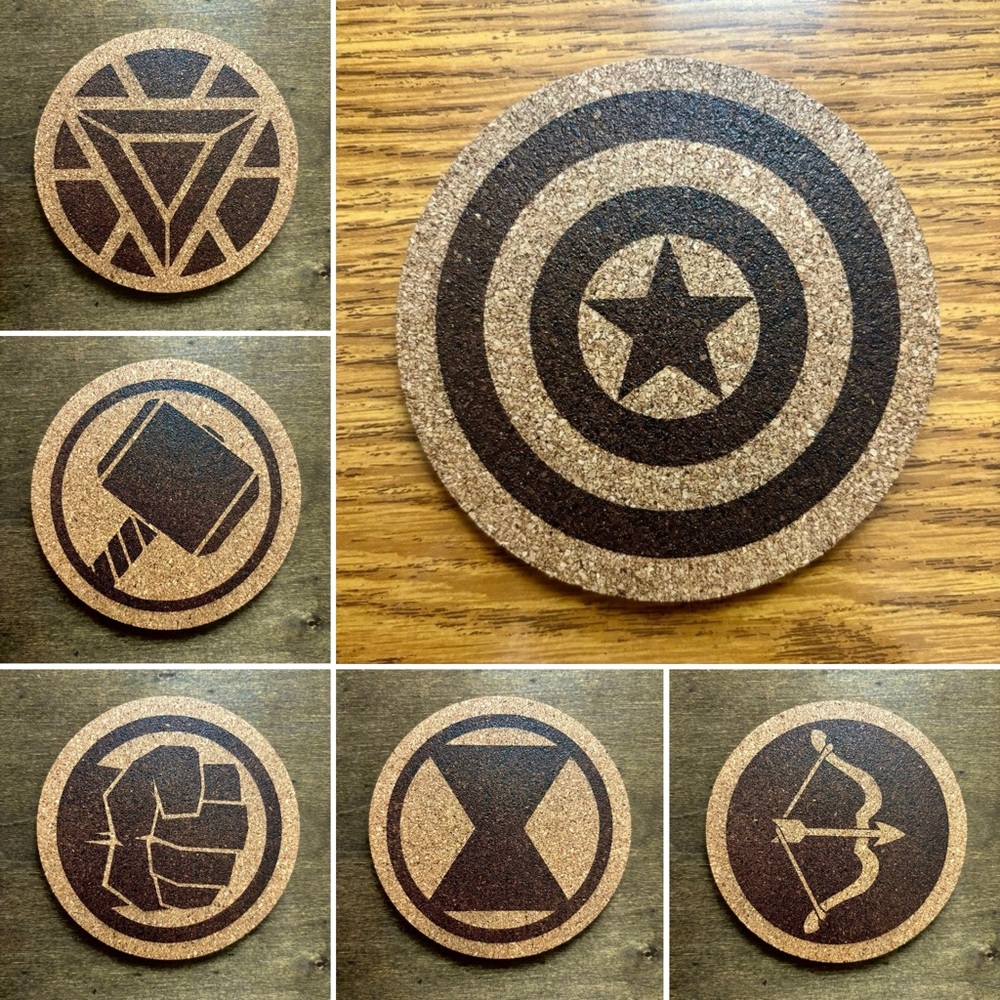 Avengers MCU Original Six Symbols Cork Coaster Lot of 6